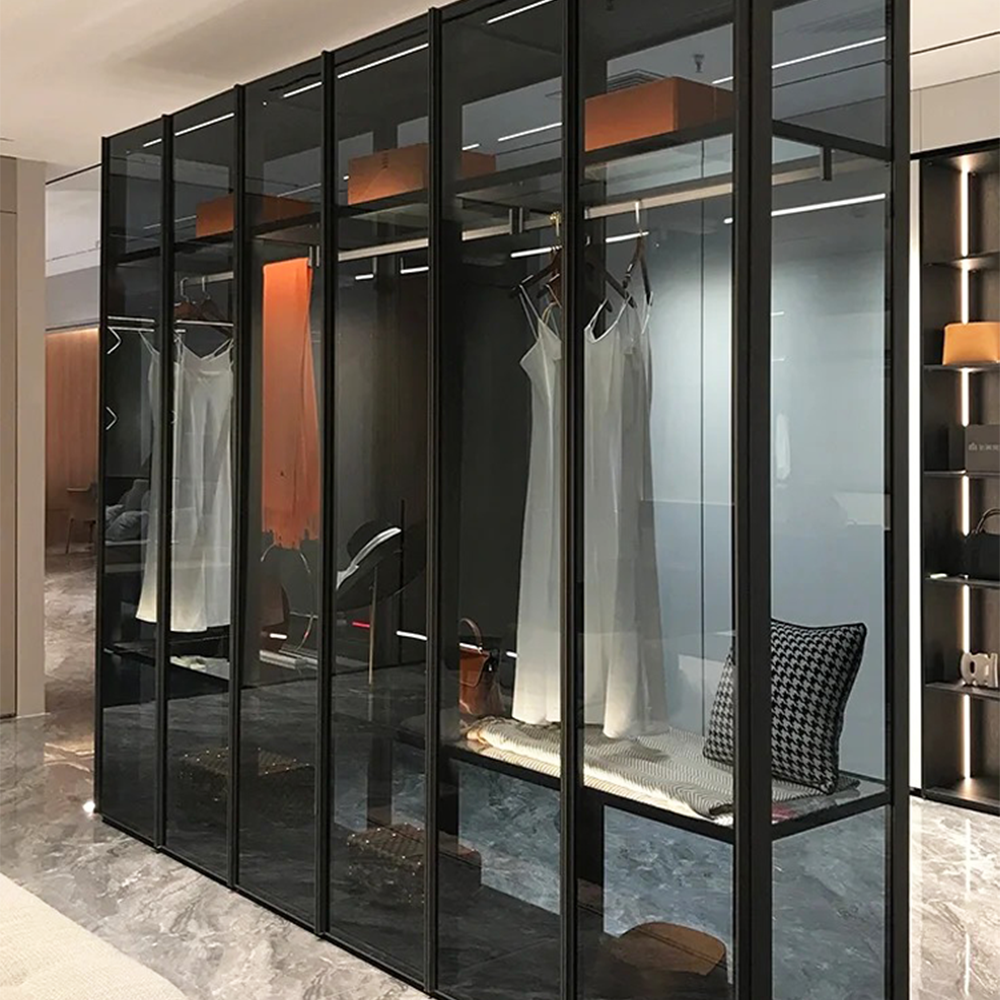 Aluminum Frame Blue Glass Wardrobe