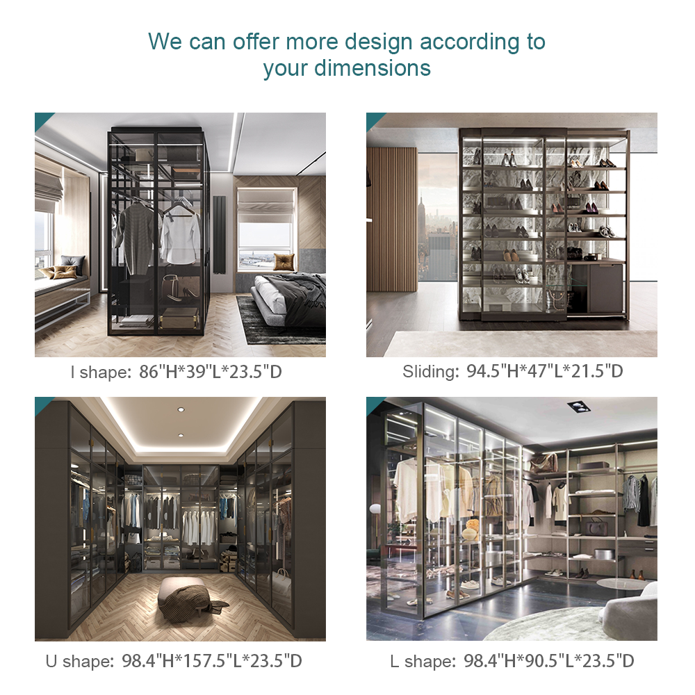 Aluminum Frame Clear Glass Wardrobe