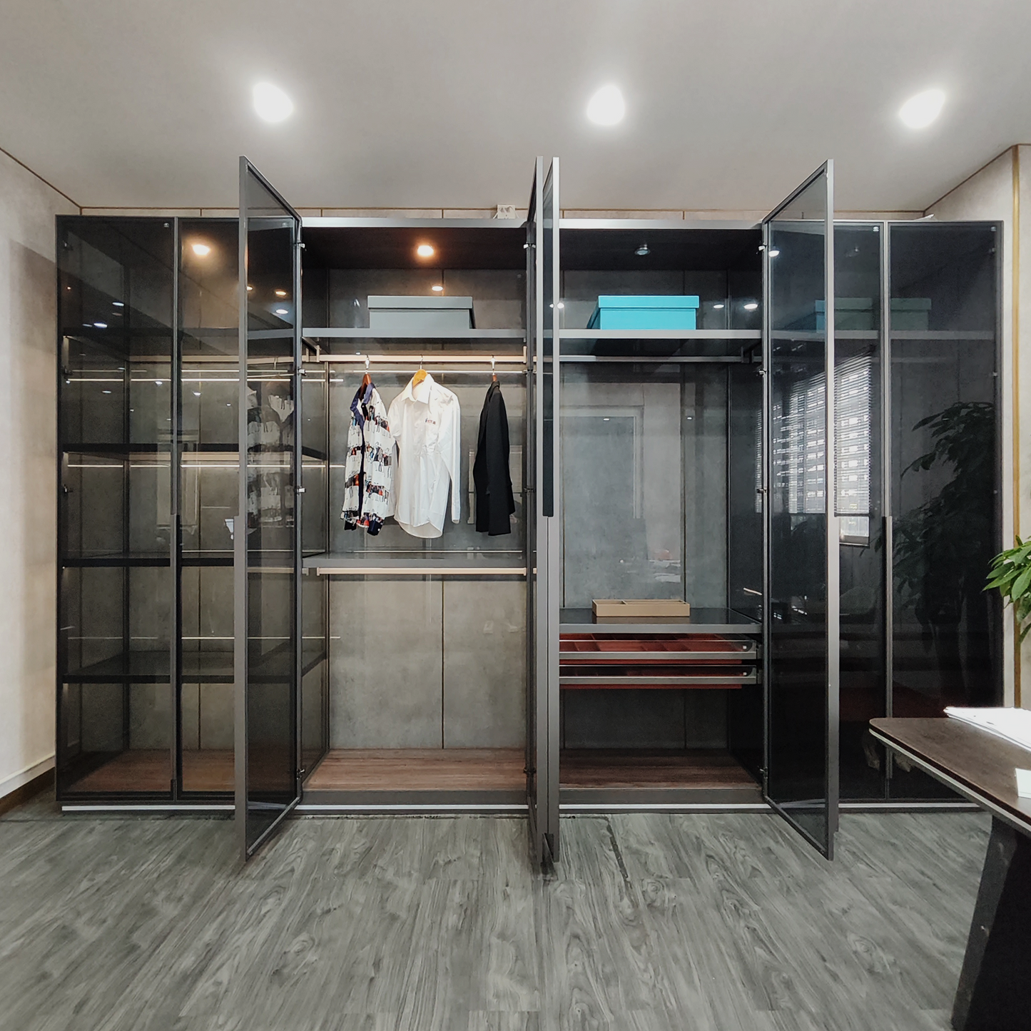 Aluminum Frame Gray Glass Wardrobe