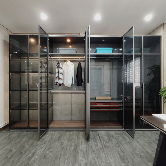 Aluminum Frame Gray Glass Wardrobe