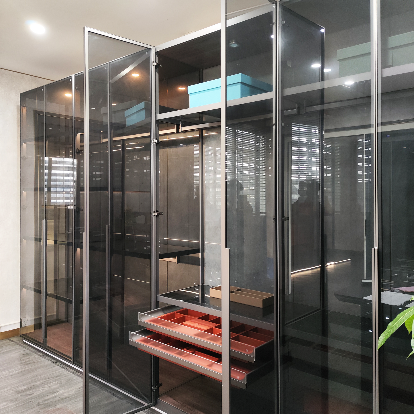 Aluminum Frame Gray Glass Wardrobe