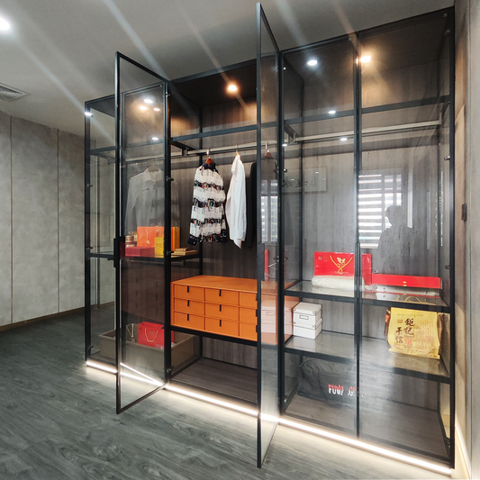 Aluminum Frame Clear Glass Wardrobe